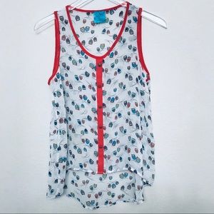 Color Of Love Owl Print Sheer Blouse